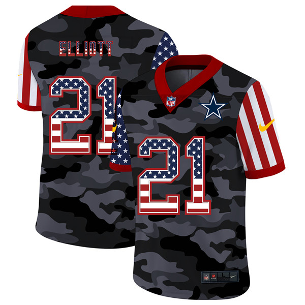 Men's Dallas Cowboys #21 Ezekiel Elliott 2020 Camo USA Flag Limited Stitched Jersey